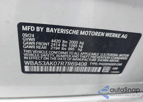 2024 BMW 228 Gran Coupe I Sdrive z USA, uszkodzony, nr VIN WBA53AK07R7R69408